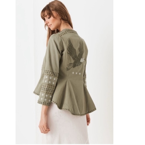 NWT Spell and the Gypsy Eagleback Matinee Khaki Bohemian Peplum Hem Jacket XS - Picture 5 of 16